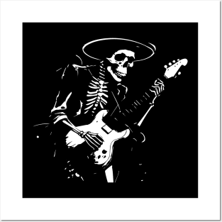 skeleton with hat playing the guitar Posters and Art